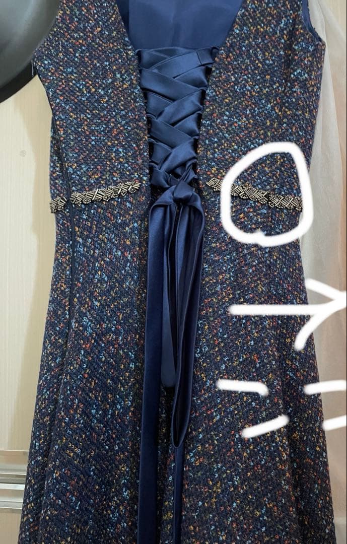 ドレスルームアミ　ネイビー　ツイードドレス