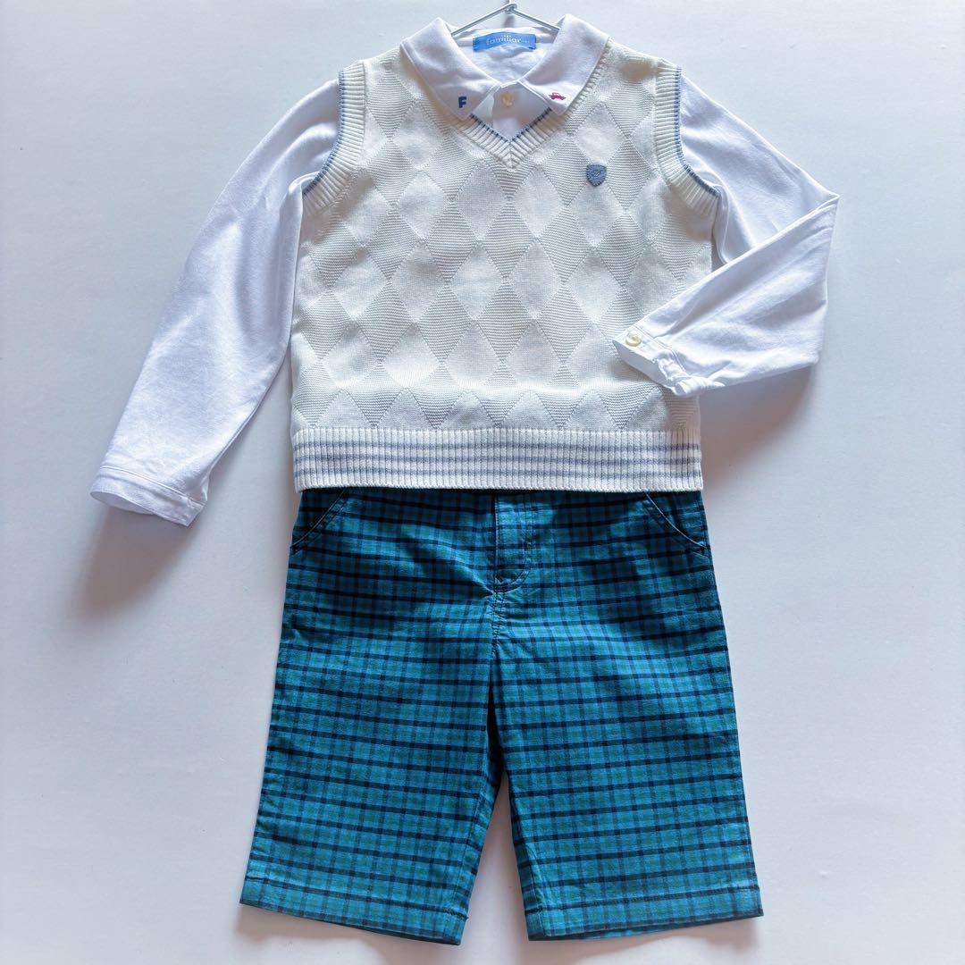 美品 familiar フォ－マルセット シャツ 120 ベスト パンツ 110