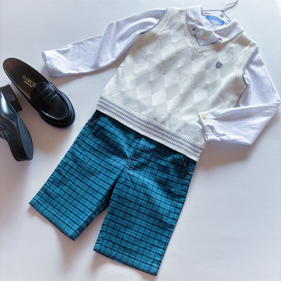 美品 familiar フォ－マルセット シャツ 120 ベスト パンツ 110