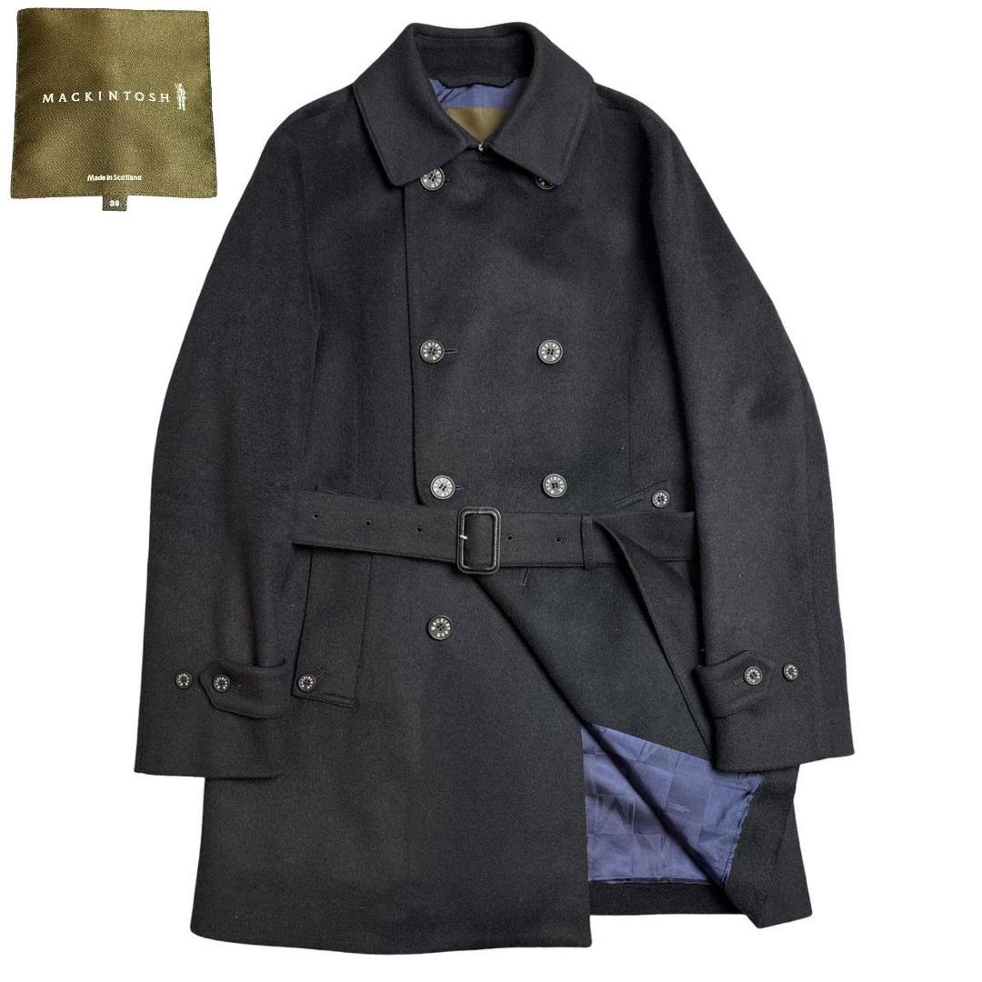 美品 スコットランド製 マッキントッシュ ダブル ウールコート 38 ネイビー