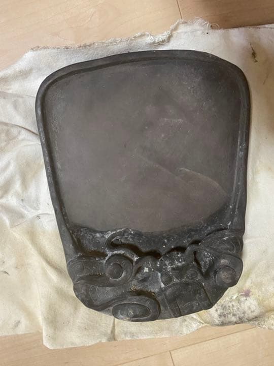 時代物 老端石雕松圖硯台・端渓石松彫端硯