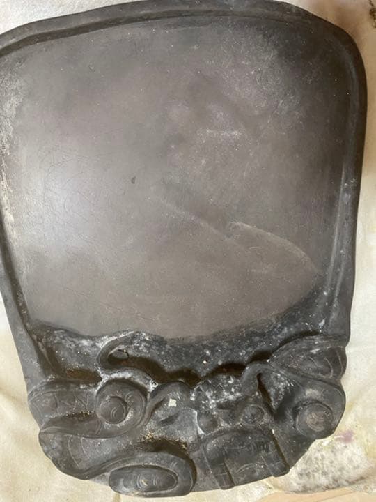 時代物 老端石雕松圖硯台・端渓石松彫端硯