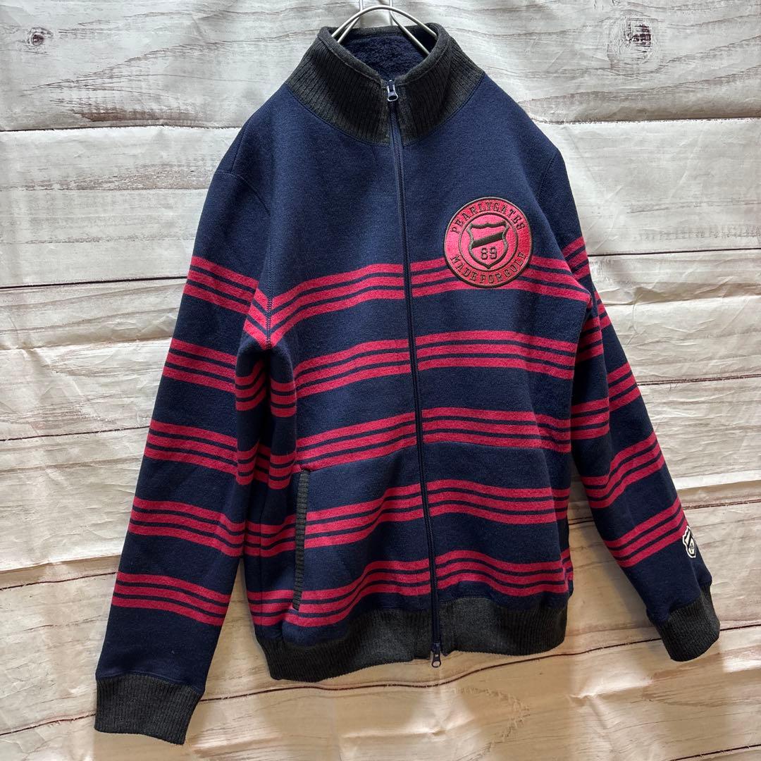 PEARLY GATES ボーダー柄 ニットブルゾン ワッペン ダブルジップ