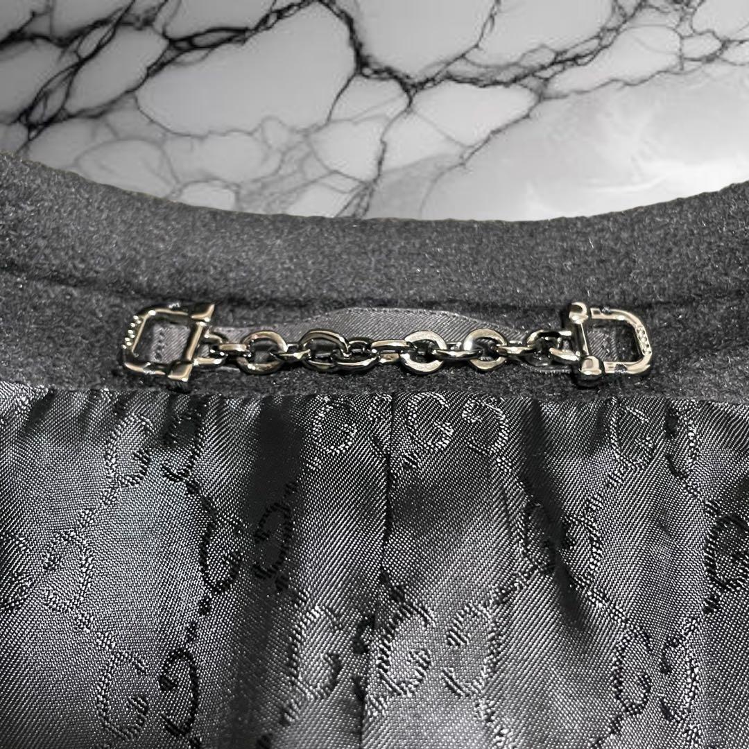 【グッチ】美品ウール チェスター オーバーコート ロゴボタン チェーン ブラック