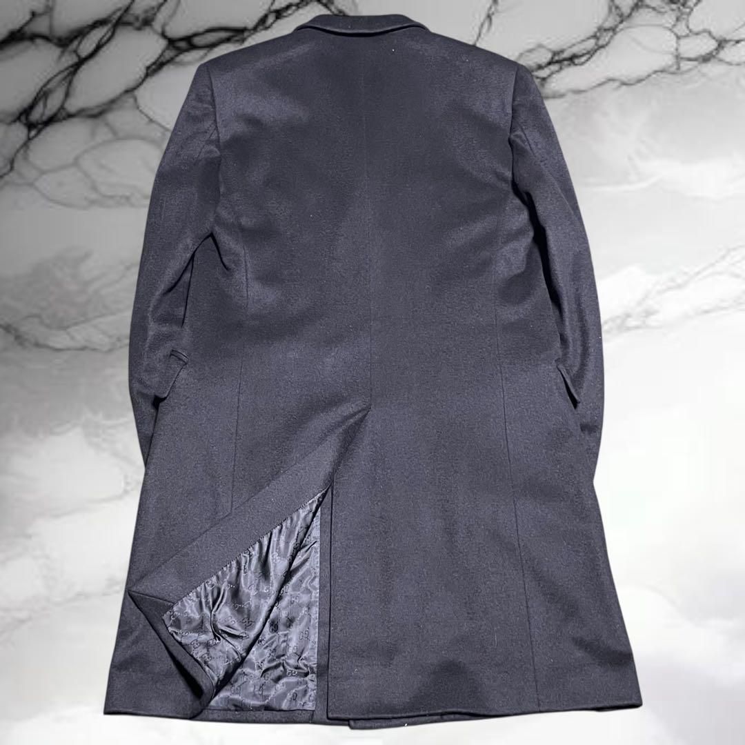 【グッチ】美品ウール チェスター オーバーコート ロゴボタン チェーン ブラック