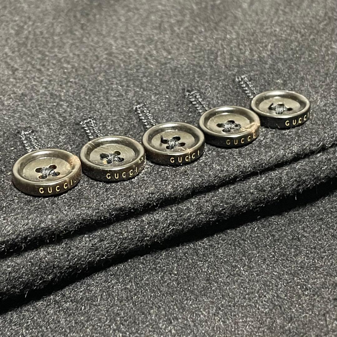 【グッチ】美品ウール チェスター オーバーコート ロゴボタン チェーン ブラック