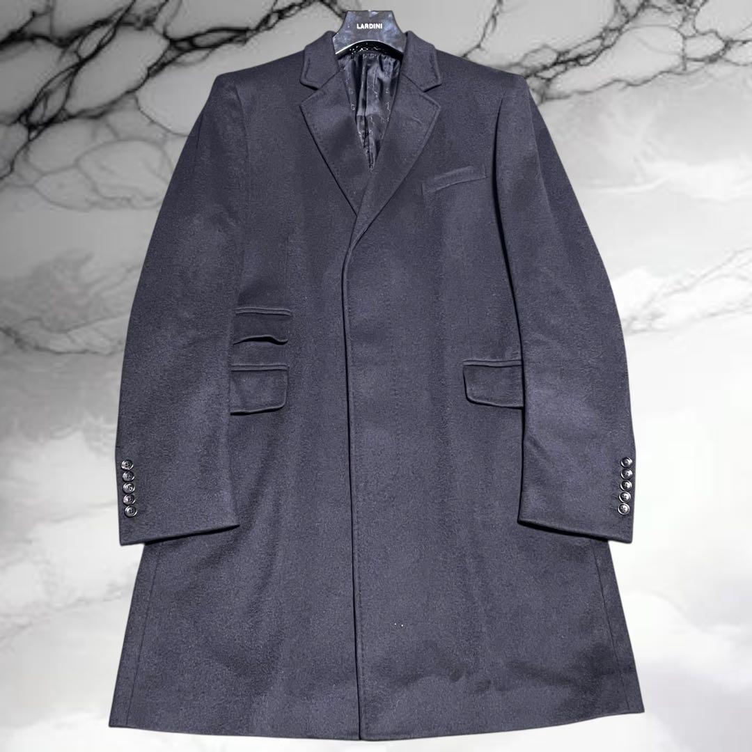 【グッチ】美品ウール チェスター オーバーコート ロゴボタン チェーン ブラック