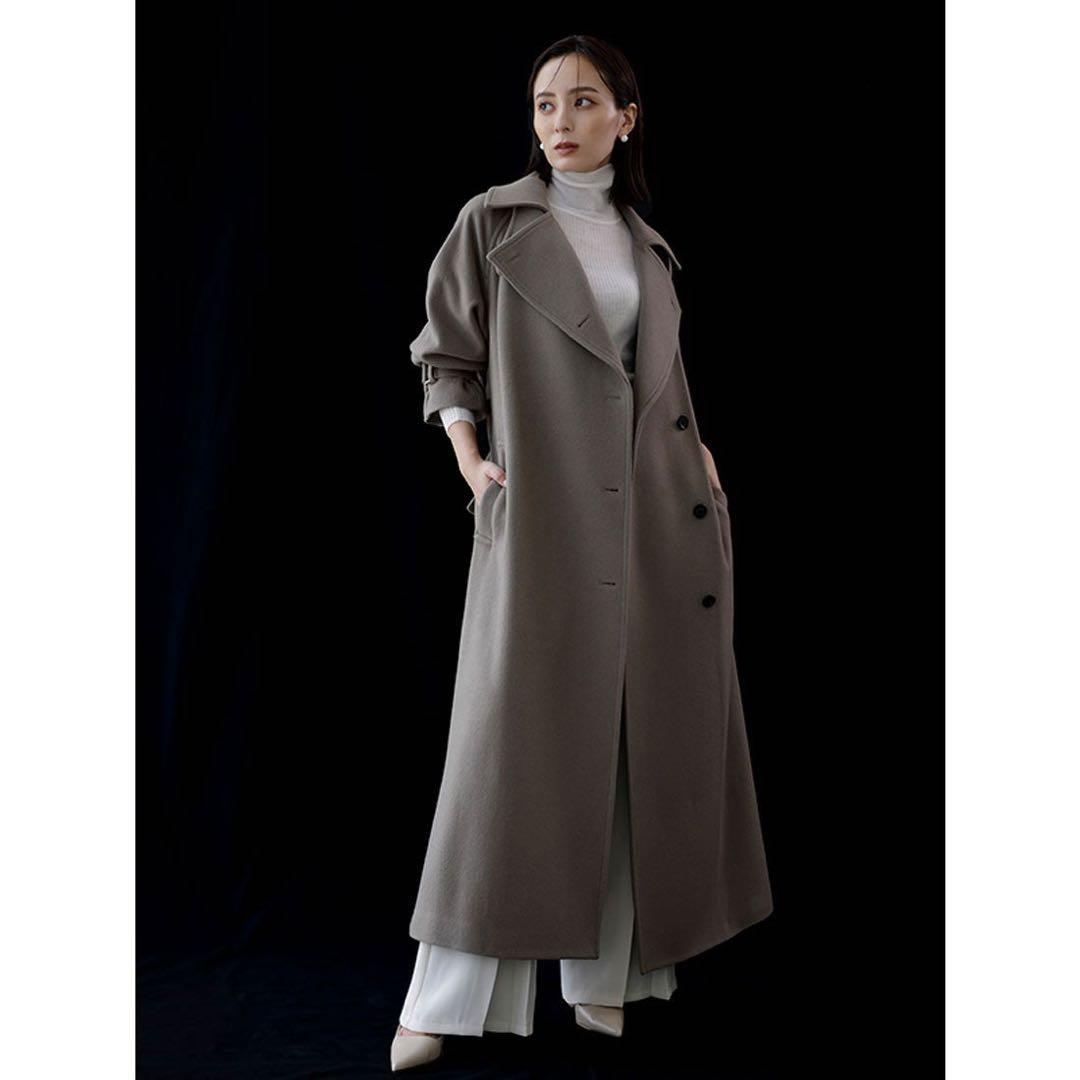 anuans ウールトレンチロングコート S カーキグレー アニュアンス