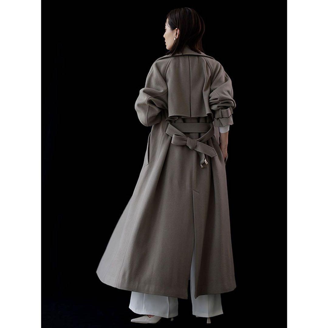 anuans ウールトレンチロングコート S カーキグレー アニュアンス