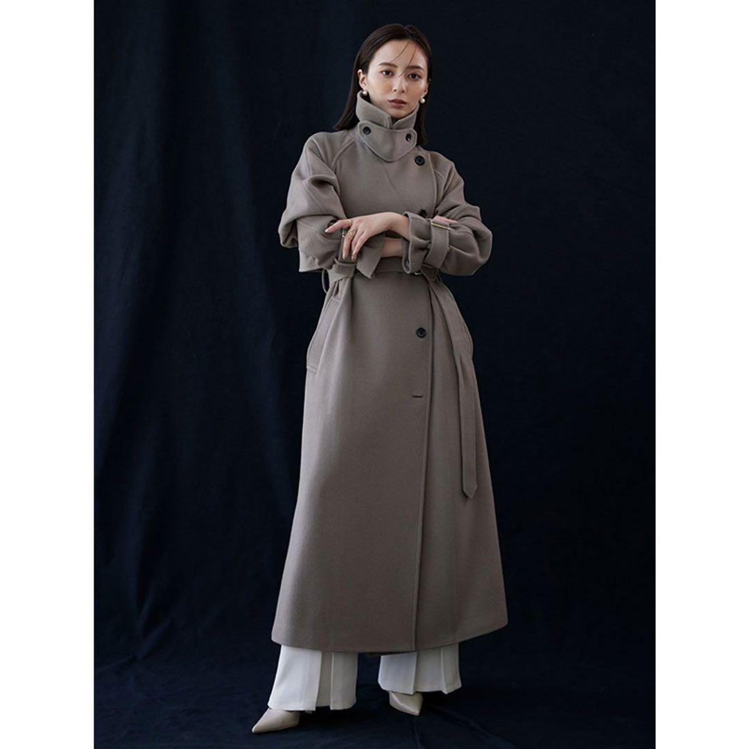 anuans ウールトレンチロングコート S カーキグレー アニュアンス