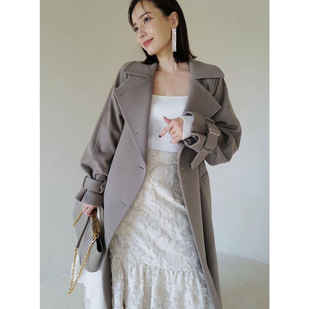 anuans ウールトレンチロングコート S カーキグレー アニュアンス