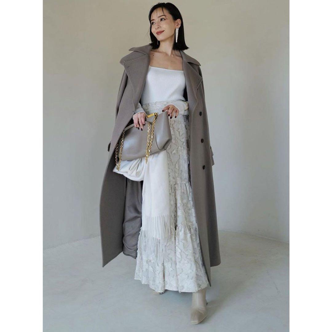 anuans ウールトレンチロングコート S カーキグレー アニュアンス