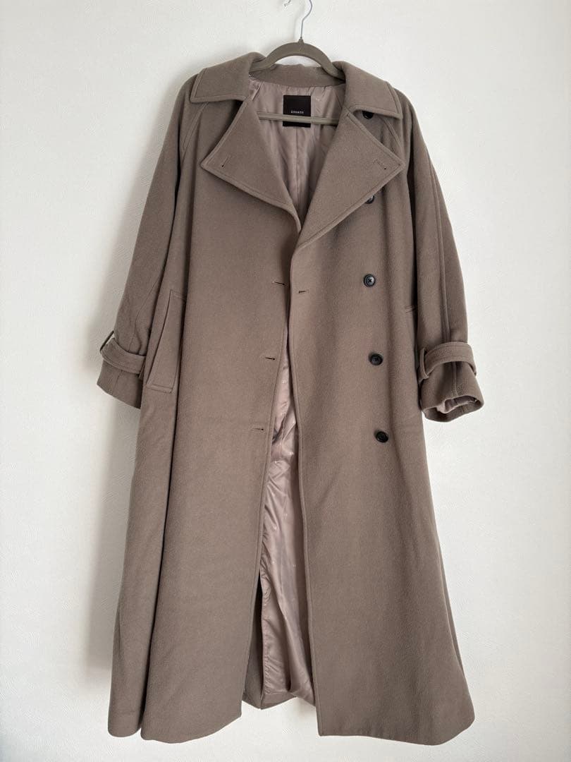 anuans ウールトレンチロングコート S カーキグレー アニュアンス