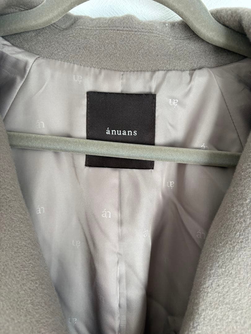 anuans ウールトレンチロングコート S カーキグレー アニュアンス