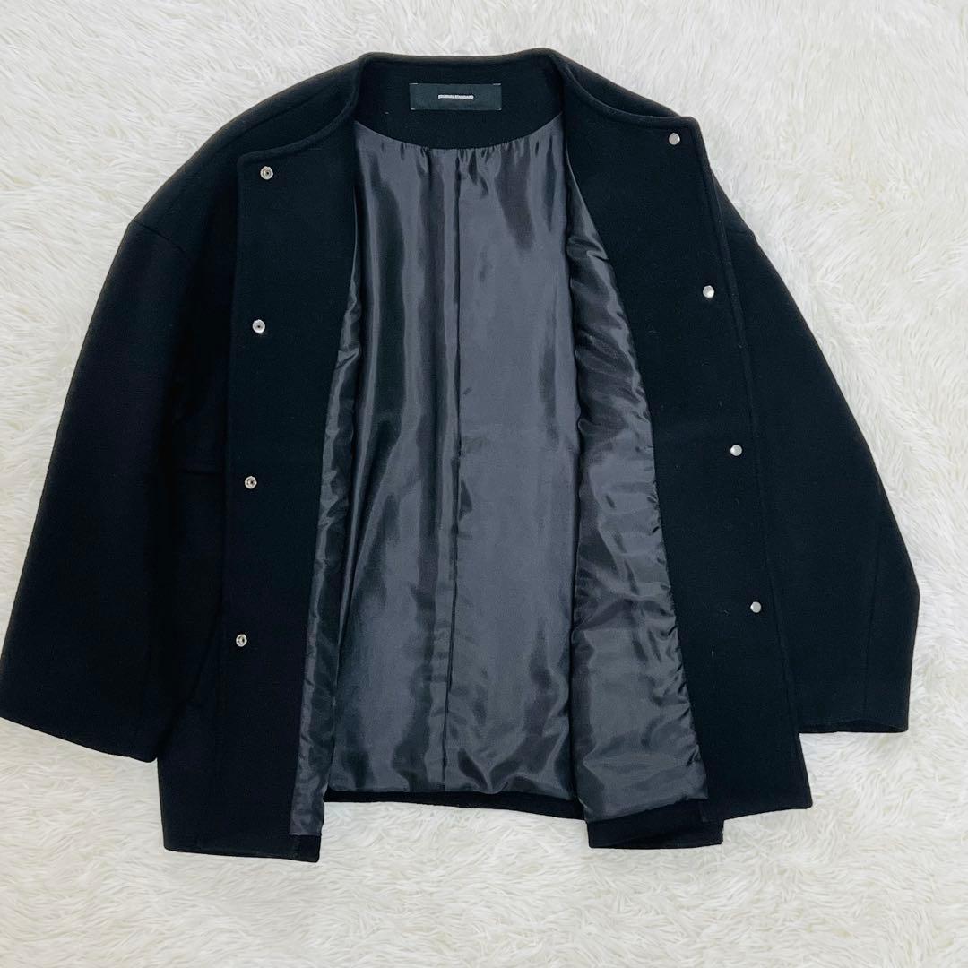 近年 ジャーナルスタンダード スーパー140ビーバーノーカラーショートコート 黒