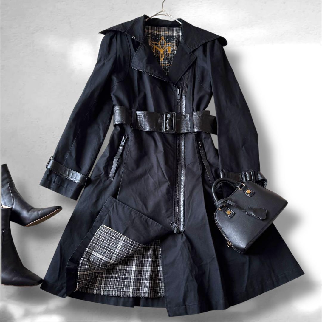 Mackage マッカージュ　トレンチコート　Aライン　ダブルジップ 牛革 黒