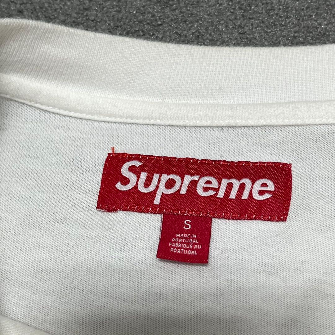 017 両袖Supreme刺繍ロゴ 青×赤アウトライン 白 S ポルトガル製