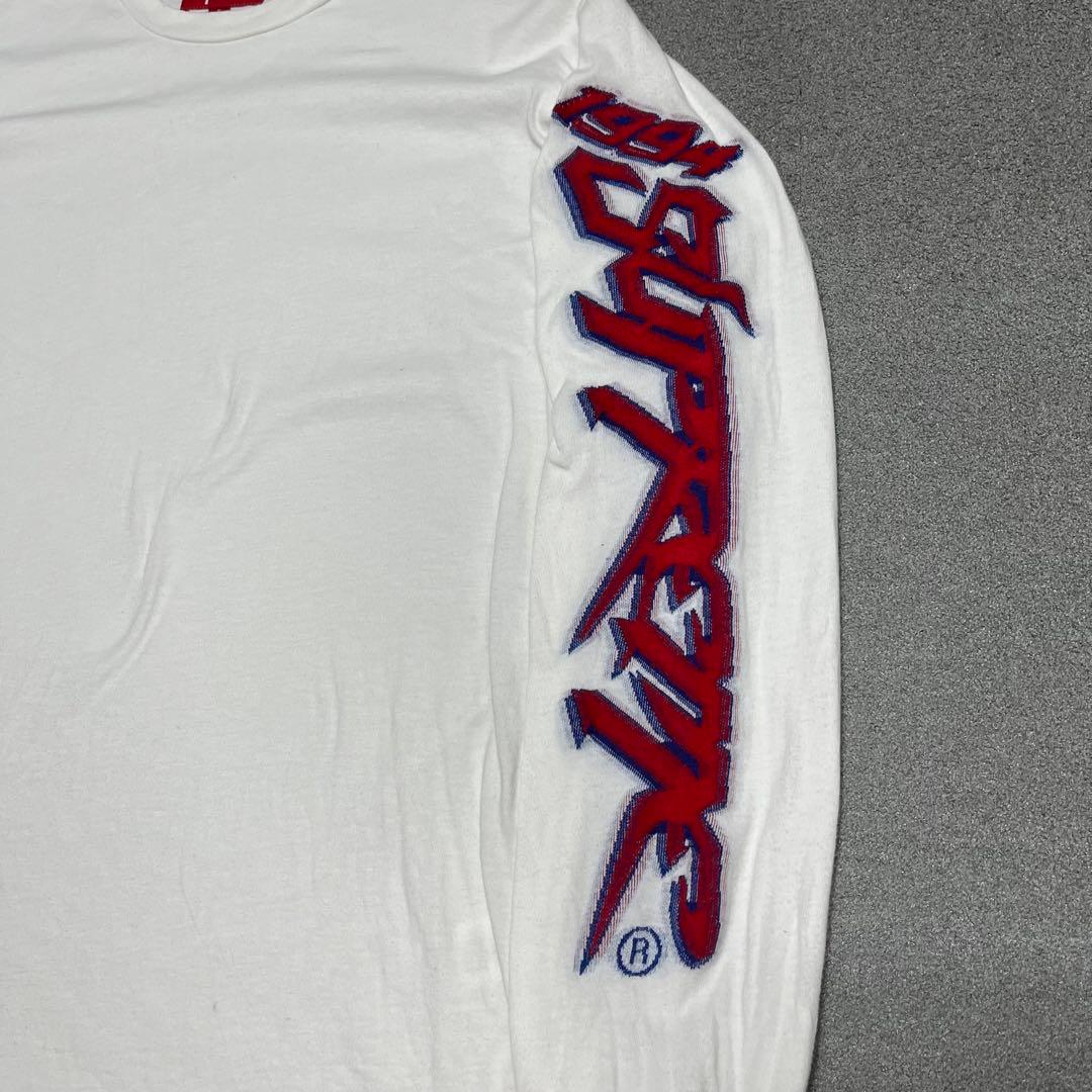 017 両袖Supreme刺繍ロゴ 青×赤アウトライン 白 S ポルトガル製