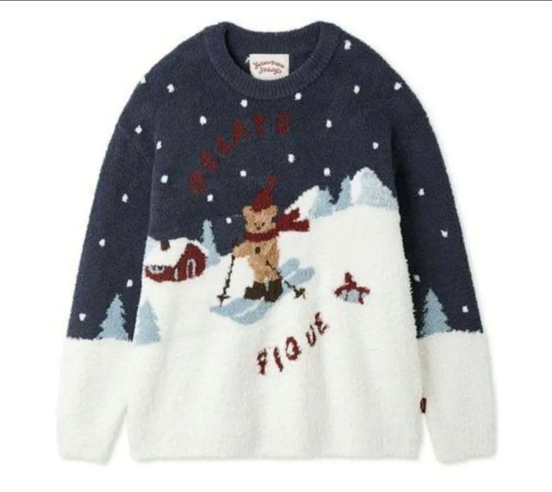 ジェラートピケ【限定品】スキーベアジャガードプルオーバー+ロングパンツ【NVY】