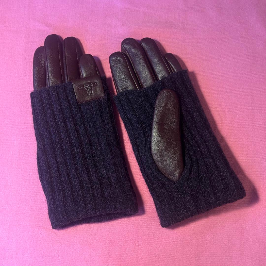ヴィヴィアンウエストウッド 手袋 羊革 ロングリブニットカフス