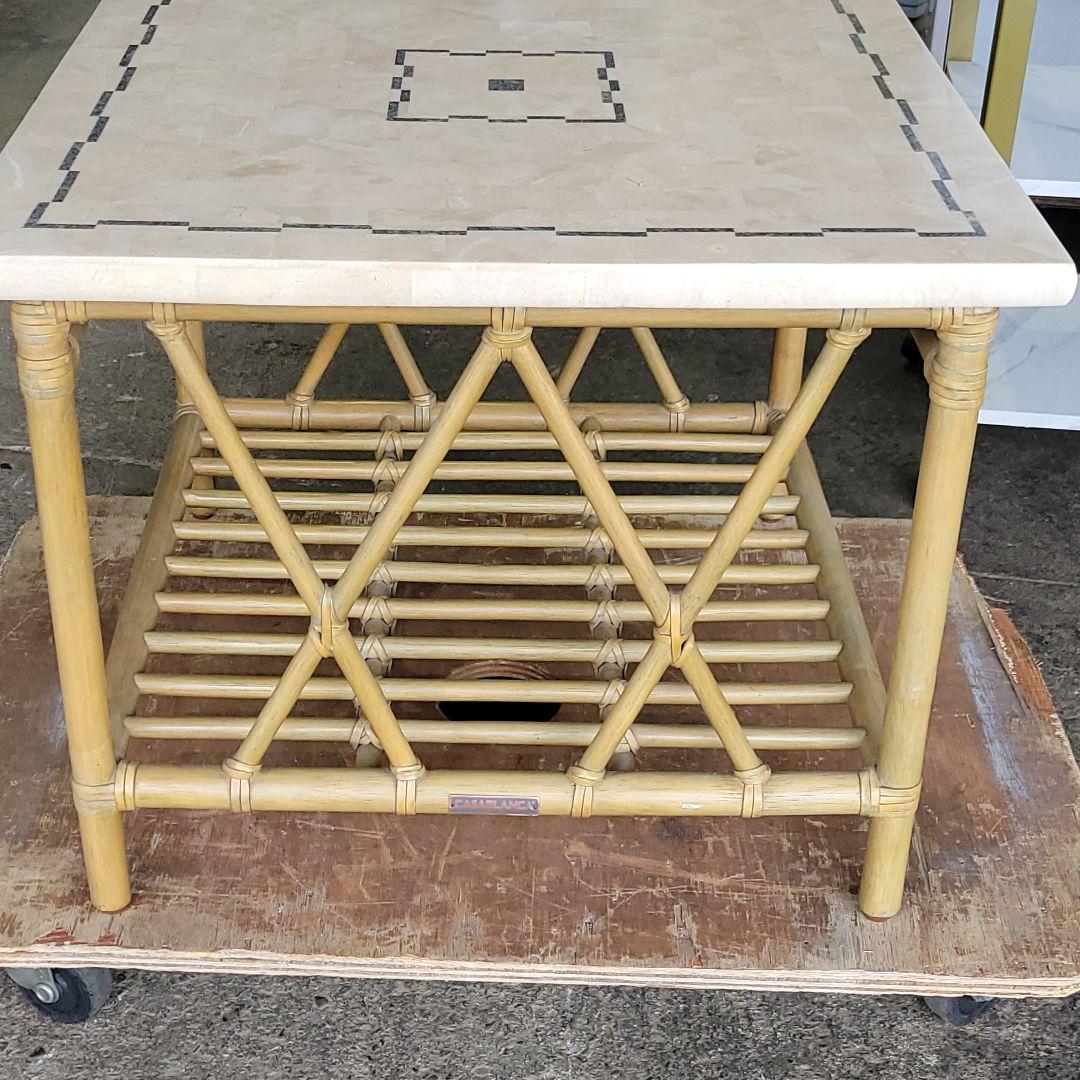 アジアンテイスト！CASABLANCA 人工大理石×ラタン サイドテーブル