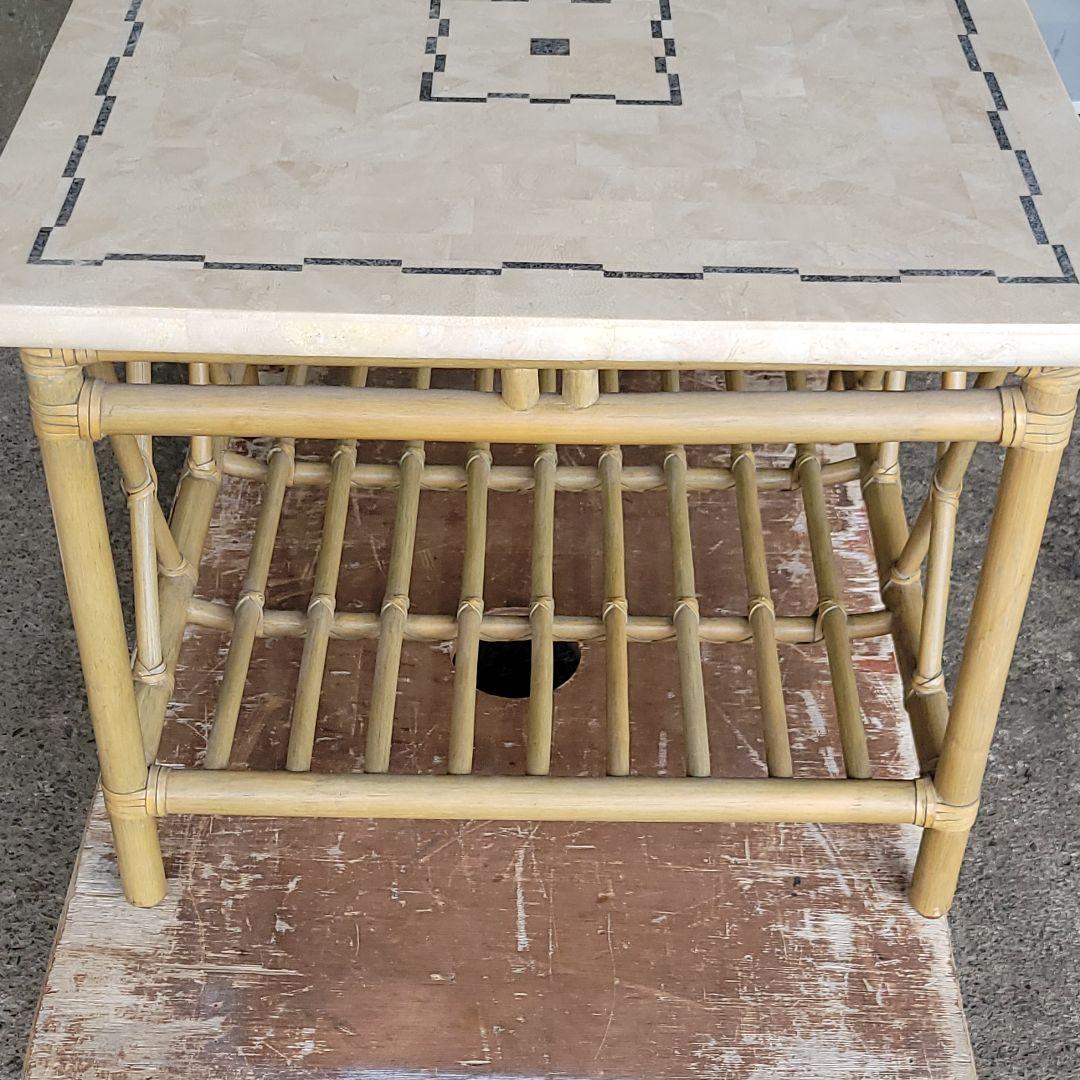 アジアンテイスト！CASABLANCA 人工大理石×ラタン サイドテーブル