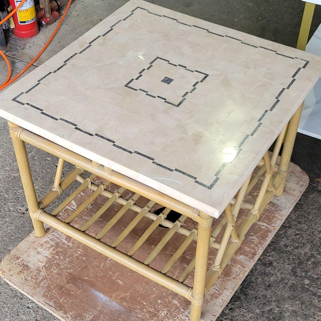 アジアンテイスト！CASABLANCA 人工大理石×ラタン サイドテーブル
