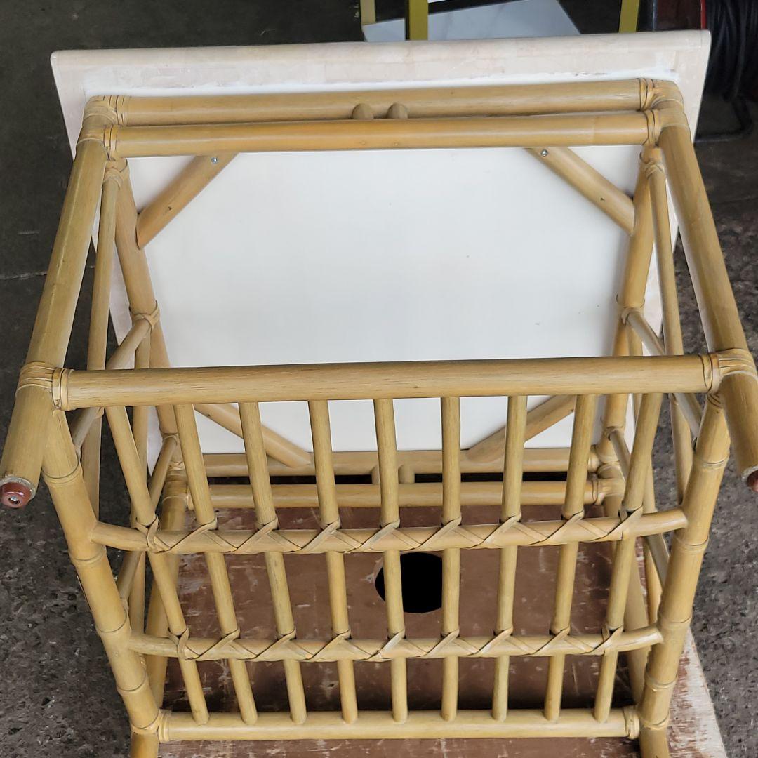 アジアンテイスト！CASABLANCA 人工大理石×ラタン サイドテーブル