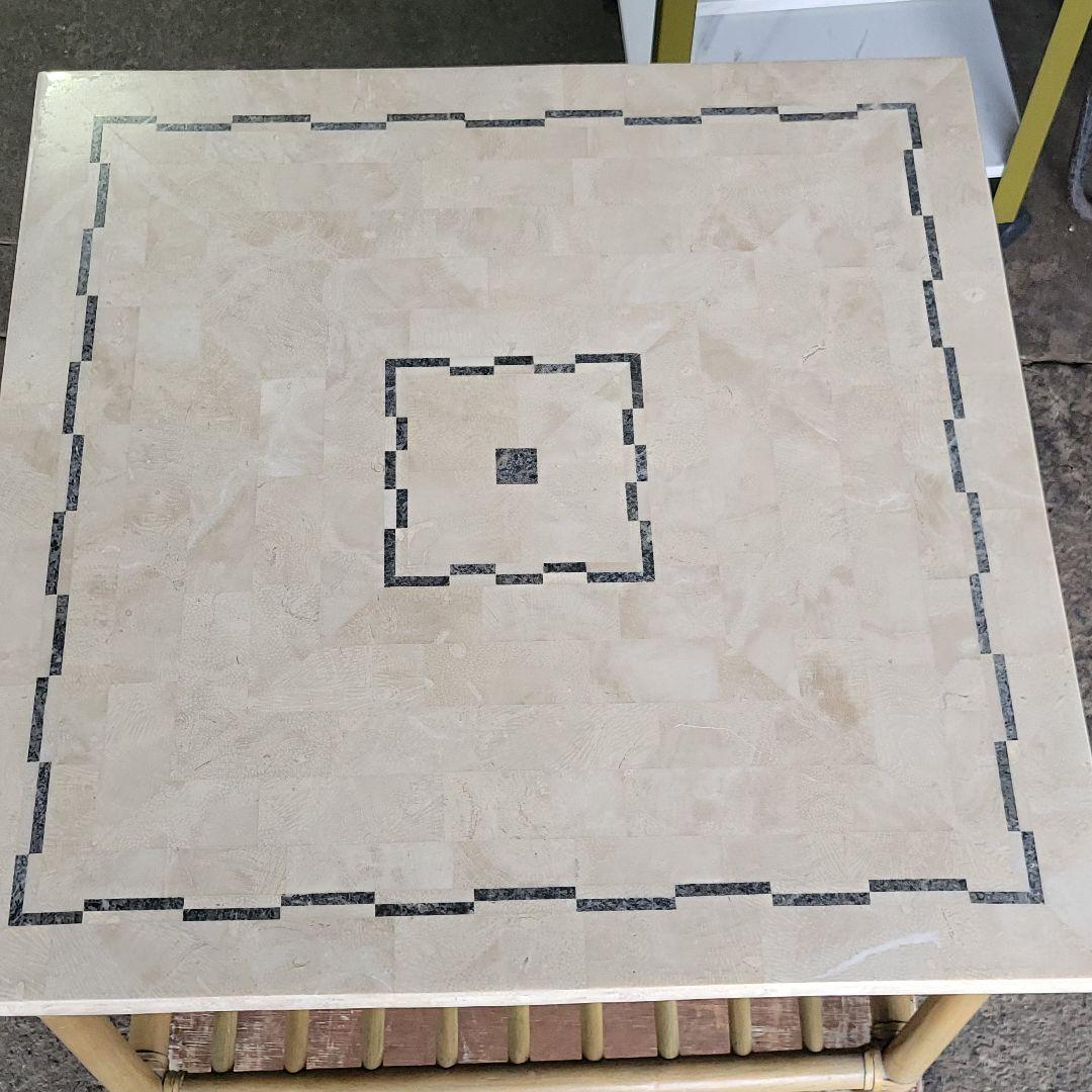 アジアンテイスト！CASABLANCA 人工大理石×ラタン サイドテーブル