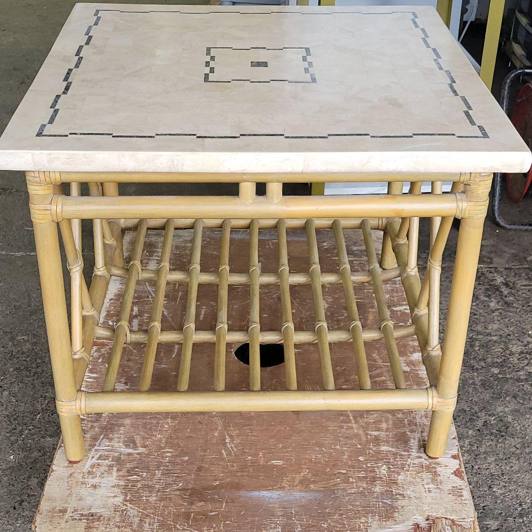 アジアンテイスト！CASABLANCA 人工大理石×ラタン サイドテーブル