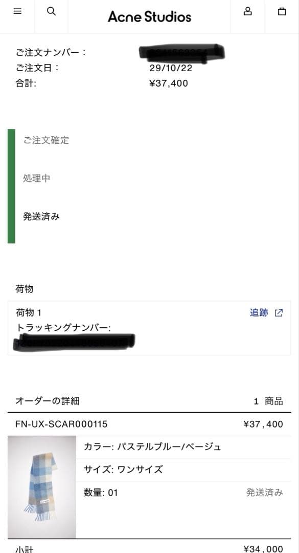 Acne Studios マフラー　ブルー系