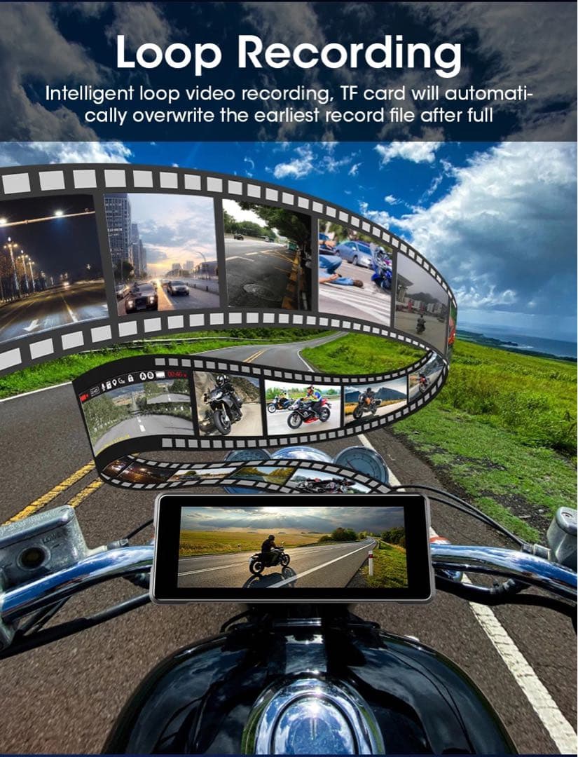 ②【前後ドライブレコーダー】大画面6.86インチ バイク用 モトスマートモニタ