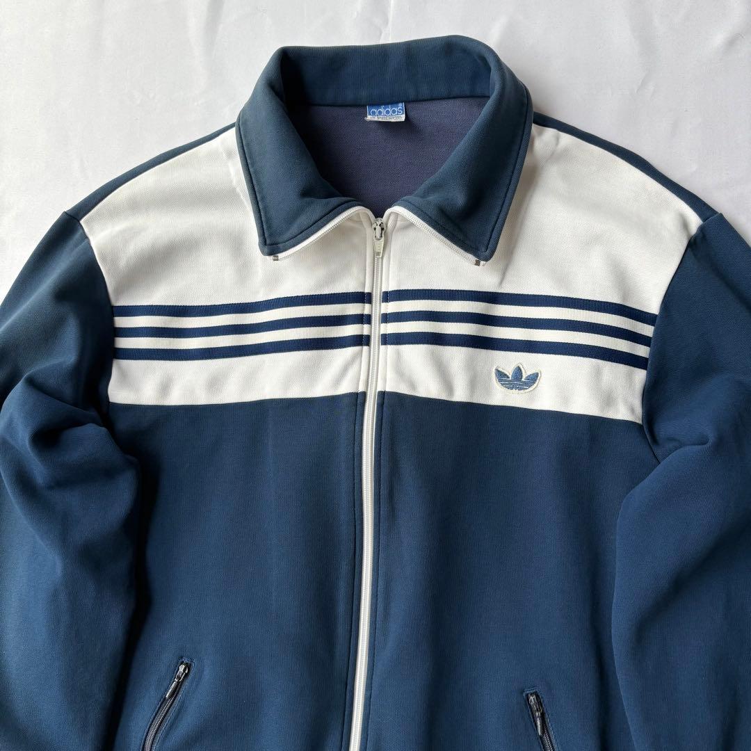 【サイズ7】adidas 70sトラックジャケット 襟付き 西ドイツ ネイビー