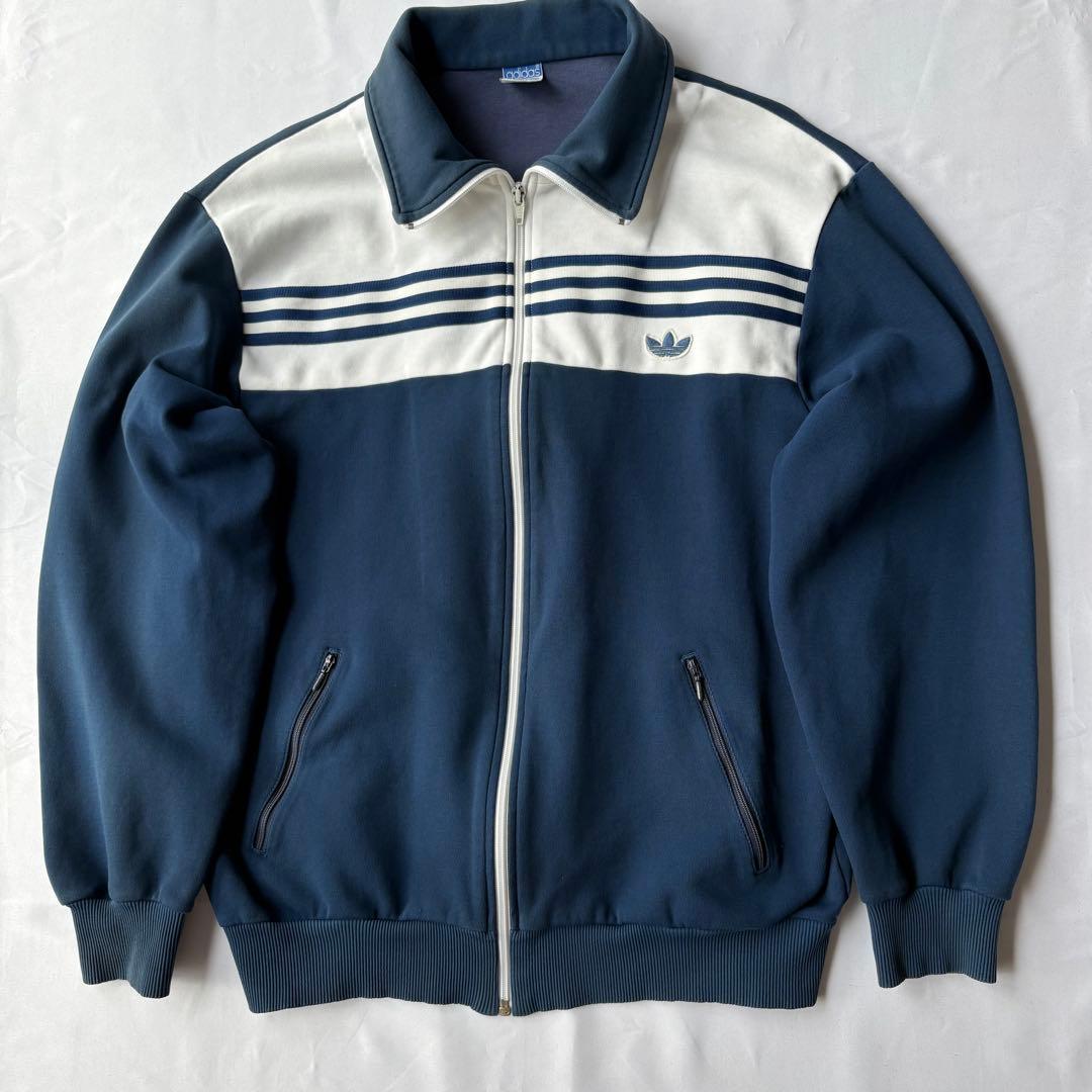 【サイズ7】adidas 70sトラックジャケット 襟付き 西ドイツ ネイビー