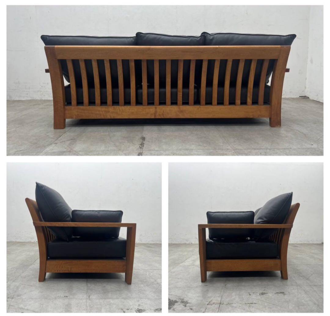 地域無料配送、美品ACTUSアクタスBOSCOボスコ本革レザー3Pソファ28万