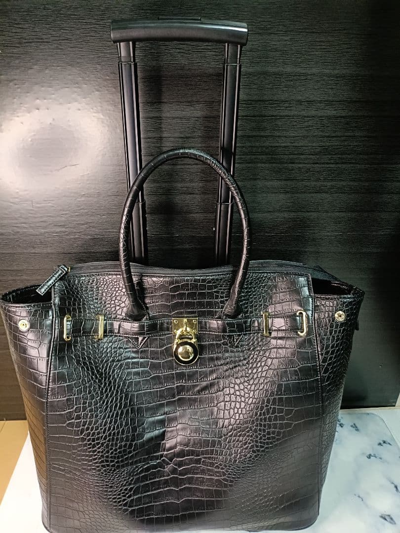 cooco クーコ　クロコ型押しキャリーカート　アルミハンドル　2way 黒