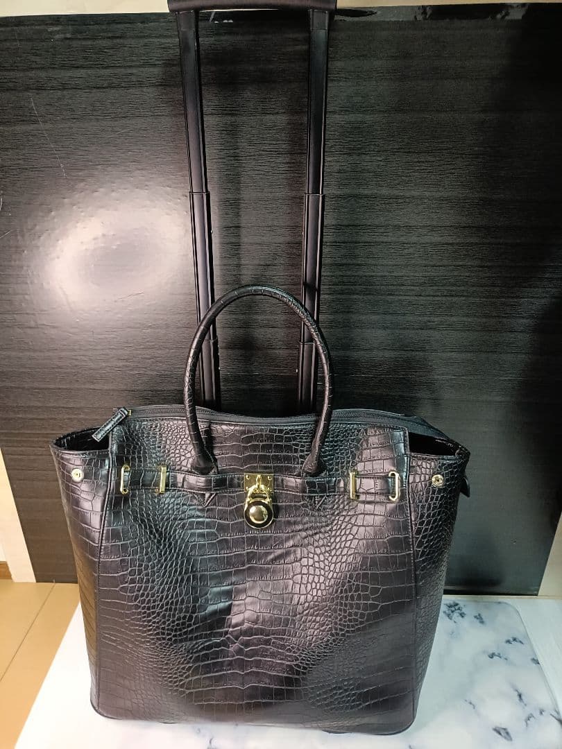 cooco クーコ　クロコ型押しキャリーカート　アルミハンドル　2way 黒