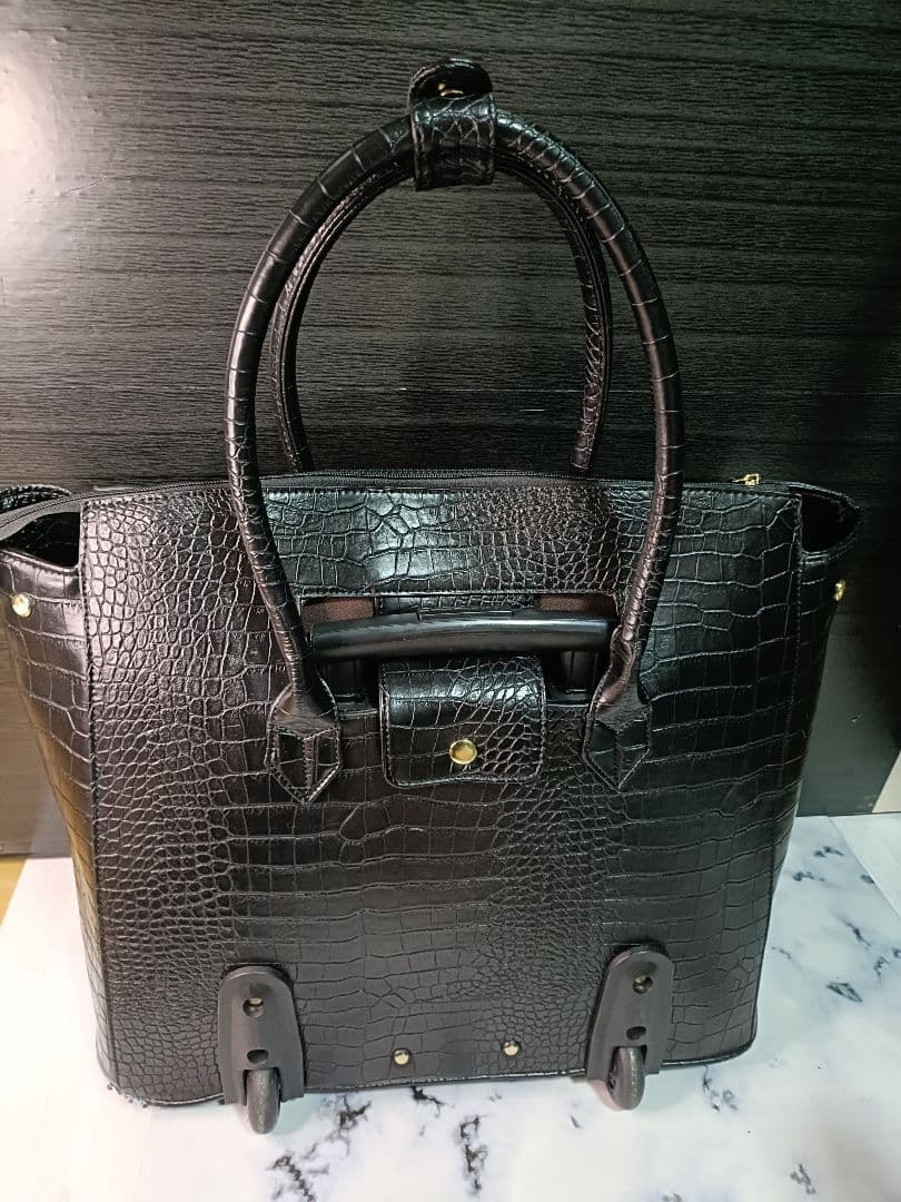 cooco クーコ　クロコ型押しキャリーカート　アルミハンドル　2way 黒