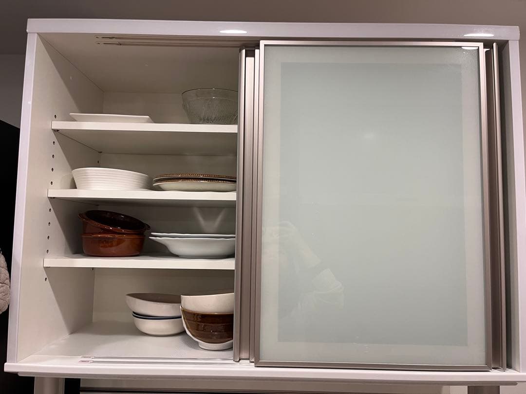 綾野製作所　食器棚　幅100cm ホワイト　ソフトクローズキッチンボード