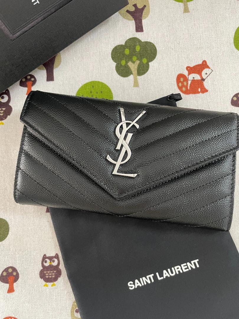 ブラック×シルバー/即買推奨！二つ折り長財布 サンローラン 長財布