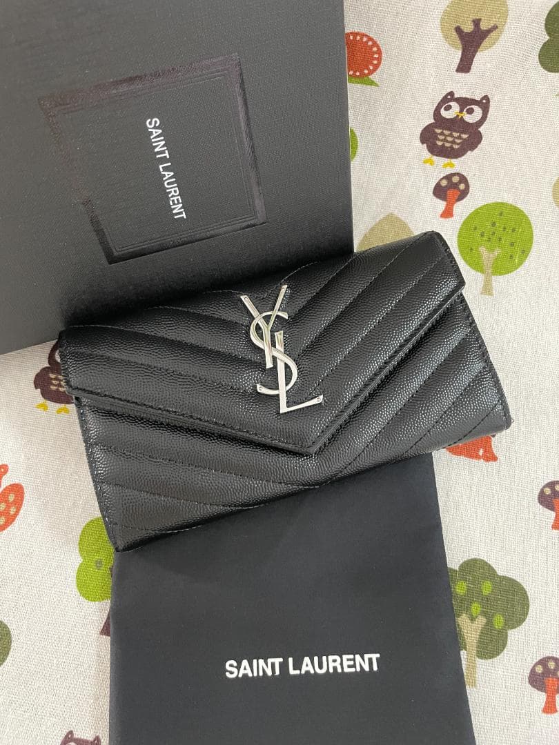 ブラック×シルバー/即買推奨！二つ折り長財布 サンローラン 長財布