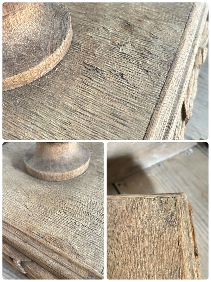 フランスアンティーク 剥離 木製バードバス 花台 スタンド 回転式　回転台