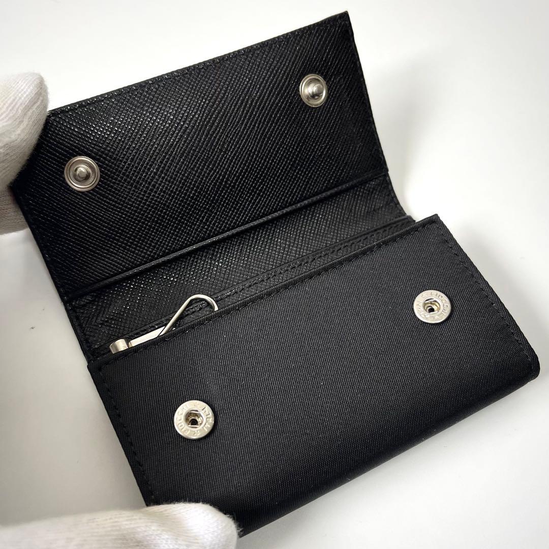 プラダ　6連キーケース　トライアングルロゴ　ナイロン　レザー　黒　ユニセックス