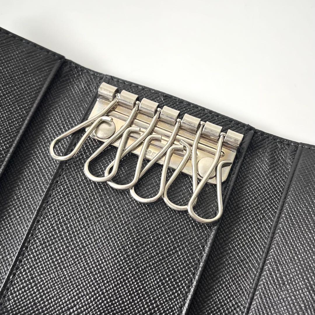 プラダ　6連キーケース　トライアングルロゴ　ナイロン　レザー　黒　ユニセックス