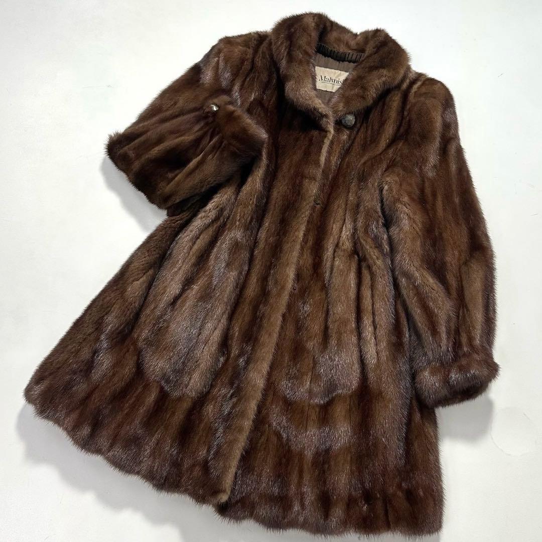 ツヤ◎毛並み◎デミバフミンク ファーコート 丸襟 Aライン　本毛皮　なめし柔らか