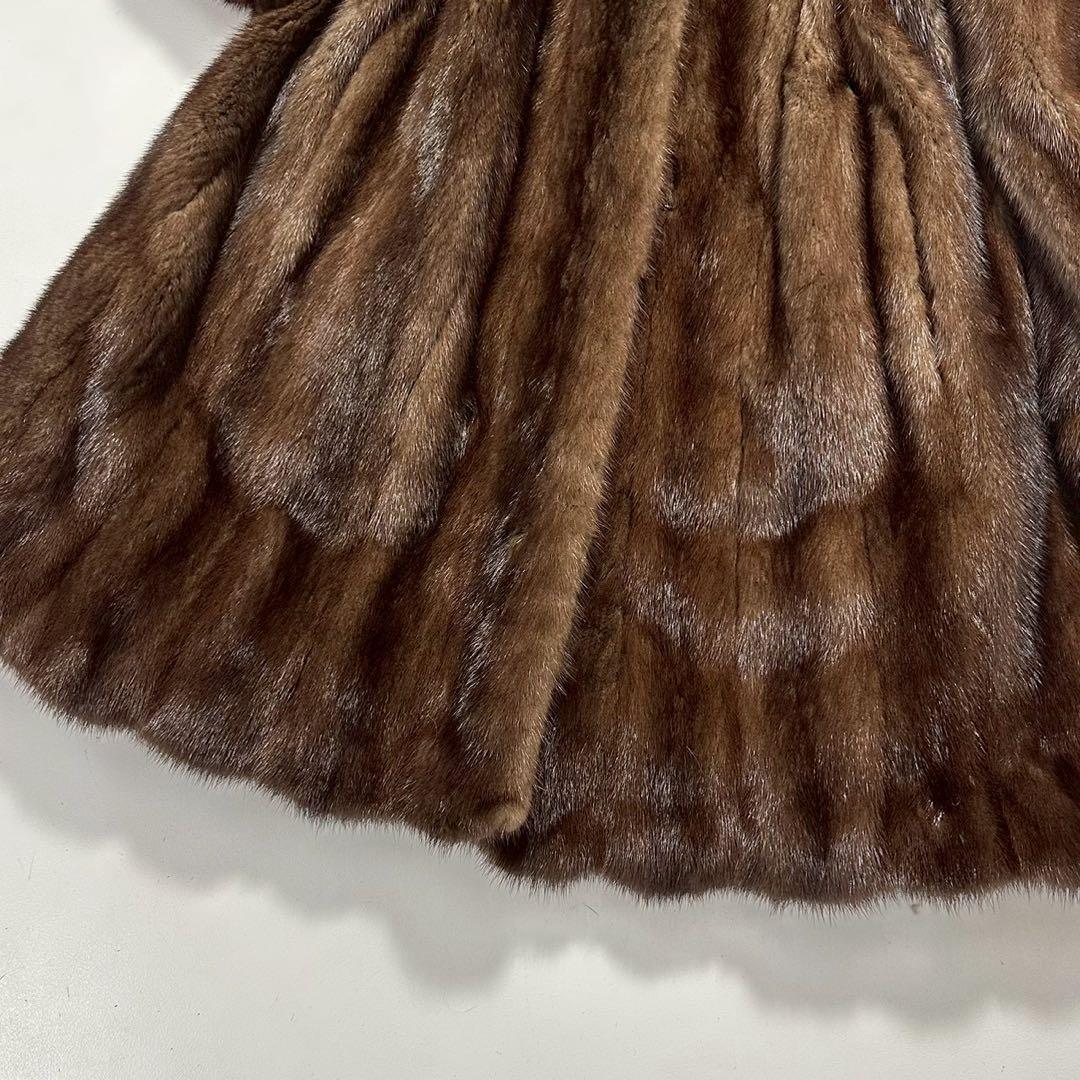 ツヤ◎毛並み◎デミバフミンク ファーコート 丸襟 Aライン　本毛皮　なめし柔らか