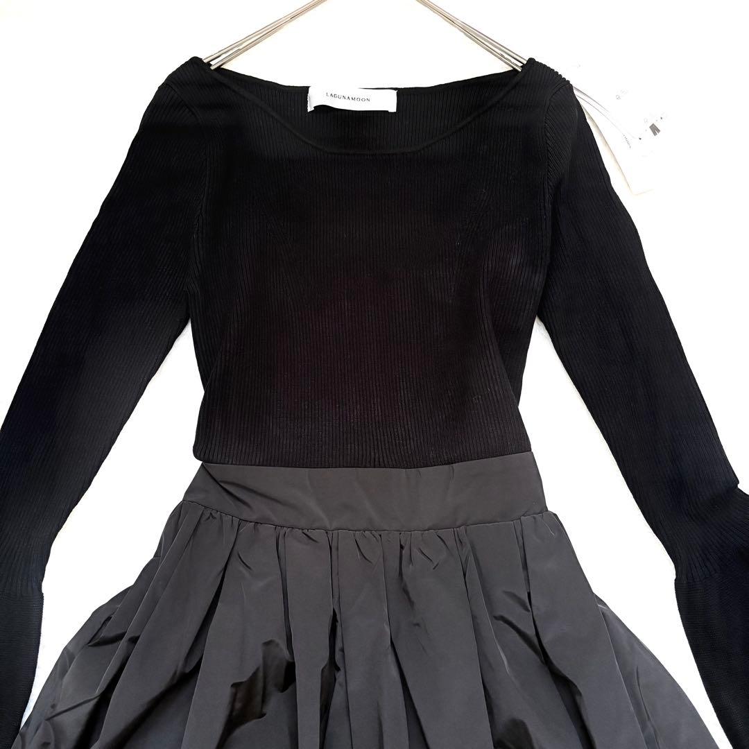 【新品タグ付き】ラグナムーン　ドッキングタフタニットワンピース　ブラック　洗濯◎