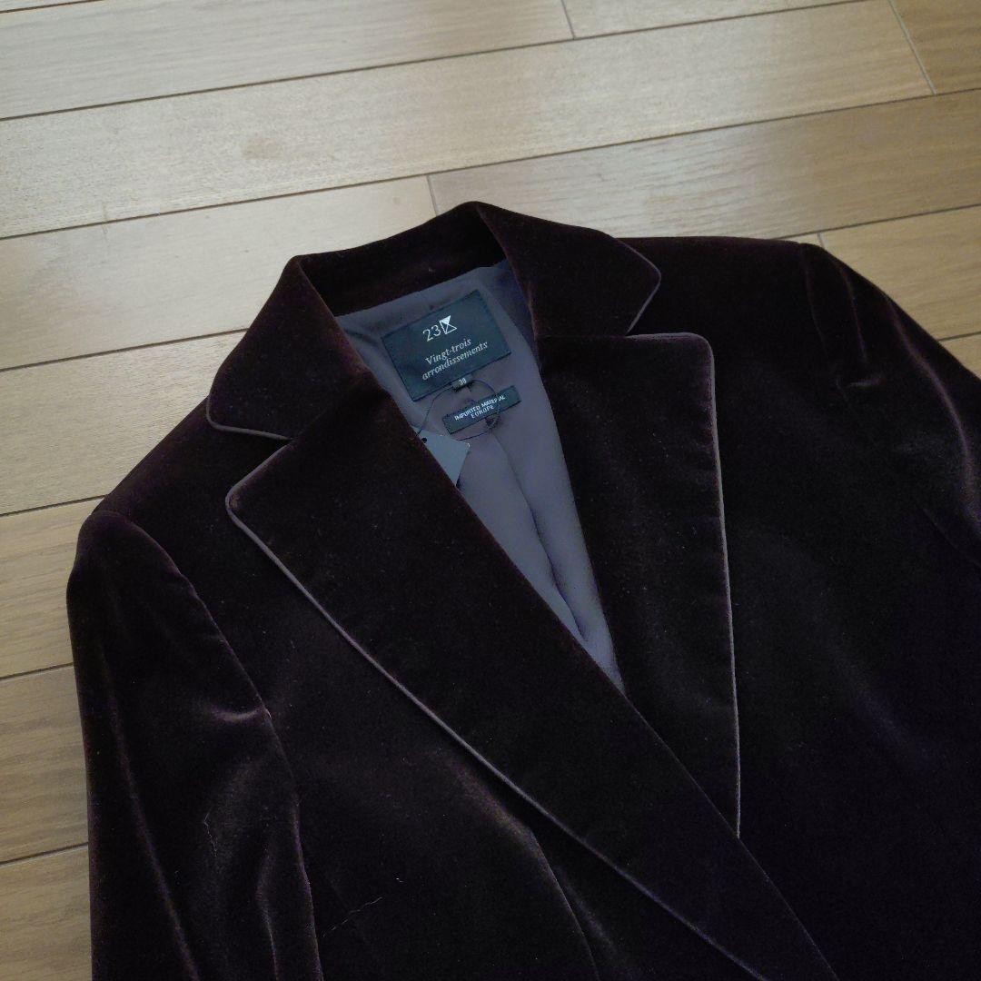 新品 23区 ダークブラウン ベルベット テーラードジャケット 別珍