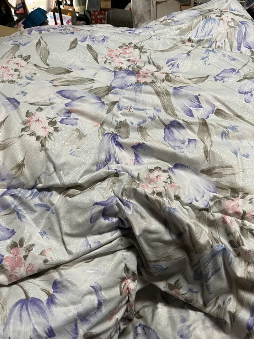 西川　羽毛掛け布団　花柄　水色　ダウン90% 1.9キロ