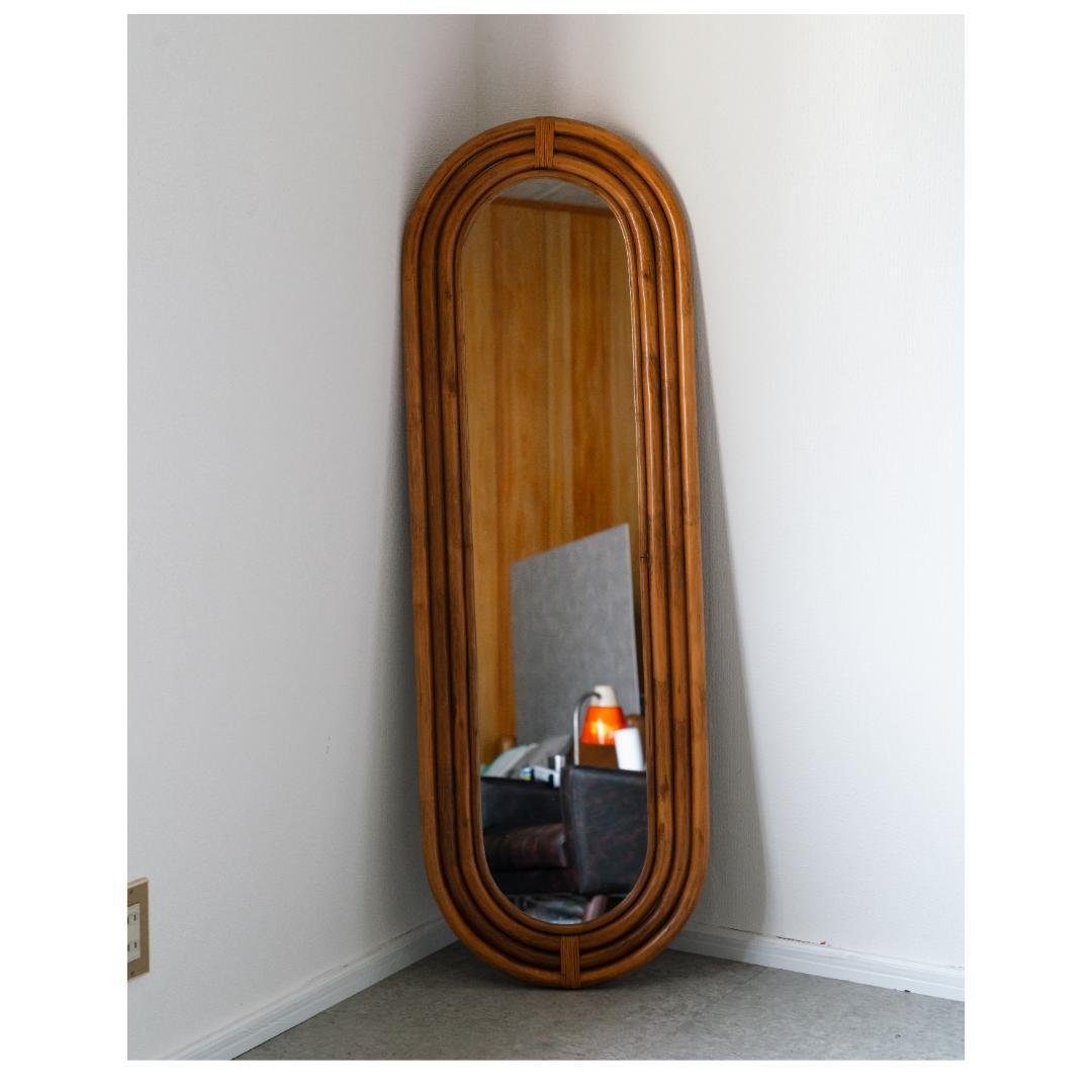 ヴィンテージ ラタン ウォールミラー 藤家具 昭和レトロ　アンティーク